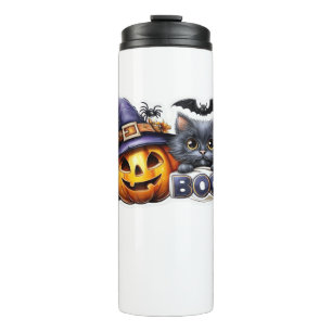 Funny Halloween Cat Sticker - Hexenhut, Pumpkin a Thermosbecher