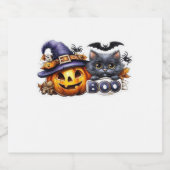 Funny Halloween Cat Sticker � Witch Hat, Pumpkin a Schaumweinetikett (Einzelnes Label)