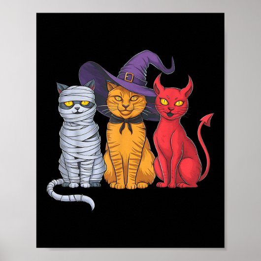 Funny Halloween Cat Trio Kostüm Hexe Mummy Devil Poster (Vorne)