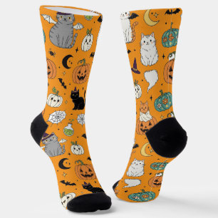 Funny Halloween Cats und Pumpkins Socken