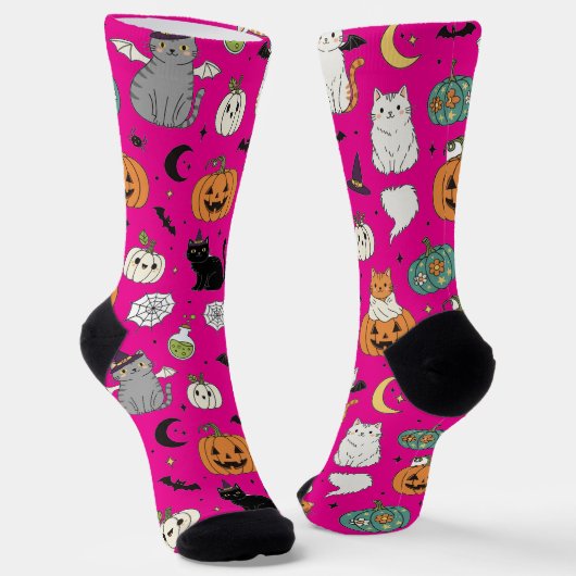Funny Halloween Cats und Pumpkins Socken (Gewinkelt)