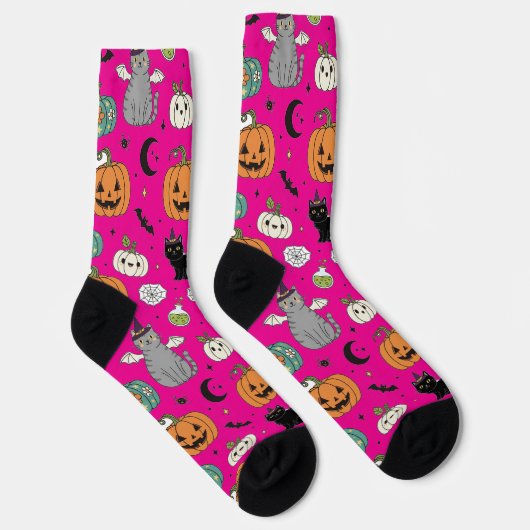 Funny Halloween Cats und Pumpkins Socken (Rechts)