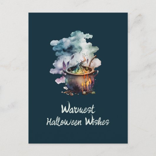 Funny Halloween Cauldron Flying Broom Basic Hexe Postkarte (Vorderseite)