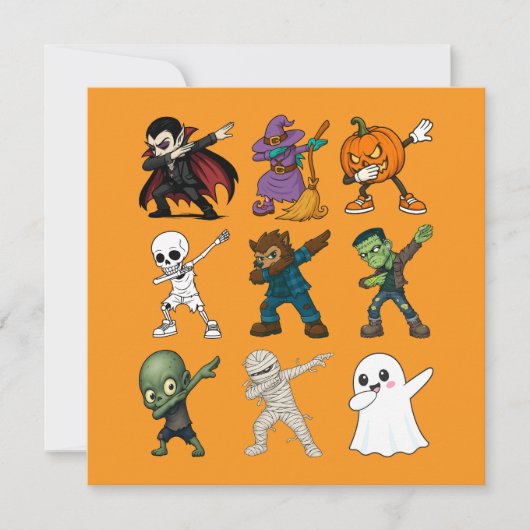Funny Halloween Characters Dabbing Einladung (Vorderseite)