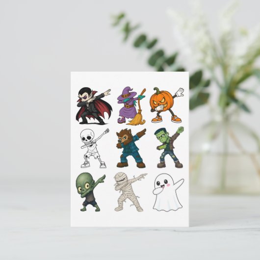 Funny Halloween Characters Dabbing Postkarte (Stehend Vorderseite)