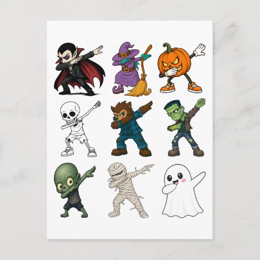Funny Halloween Characters Dabbing Postkarte (Vorderseite)