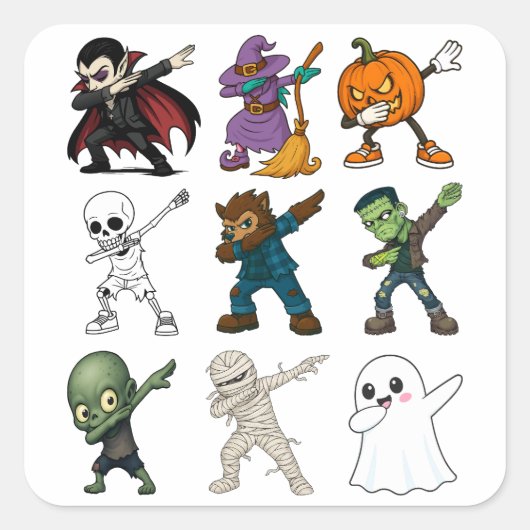 Funny Halloween Characters Dabbing Quadratischer Aufkleber (Vorderseite)