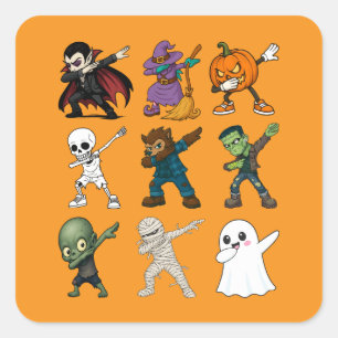Funny Halloween Characters Dabbing Quadratischer Aufkleber