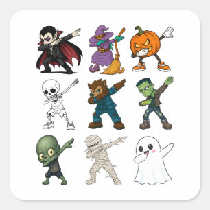 Funny Halloween Characters Dabbing Quadratischer Aufkleber