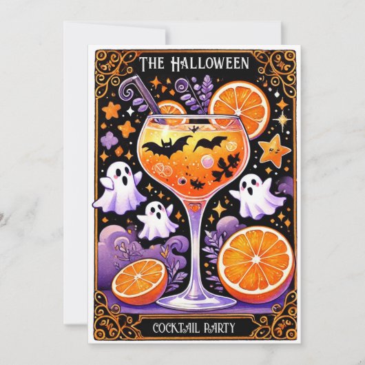 FUNNY HALLOWEEN COCKTAIL GLASS GHOST BATS EINLADUNG (Vorderseite)
