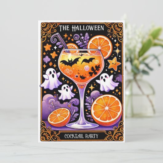 FUNNY HALLOWEEN COCKTAIL GLASS GHOST BATS EINLADUNG (Stehend Vorderseite)