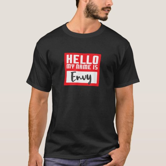 Funny Halloween Costume Hello My Name is Envy Pun T-Shirt (Vorderseite)