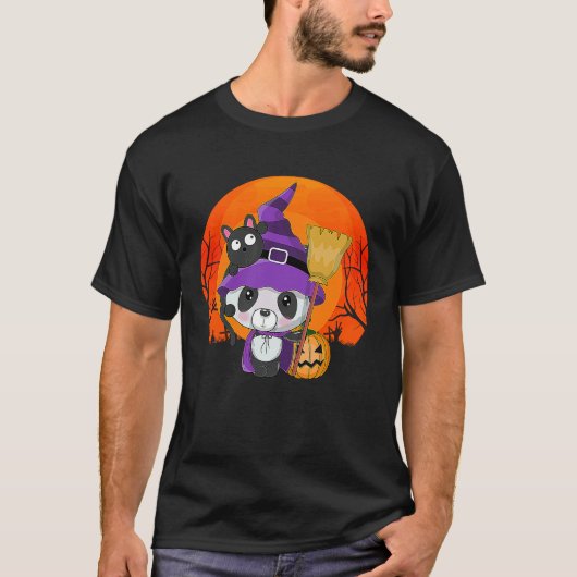 Funny Halloween Cute Panda Kitty Cat Witch Costume T-Shirt (Vorderseite)