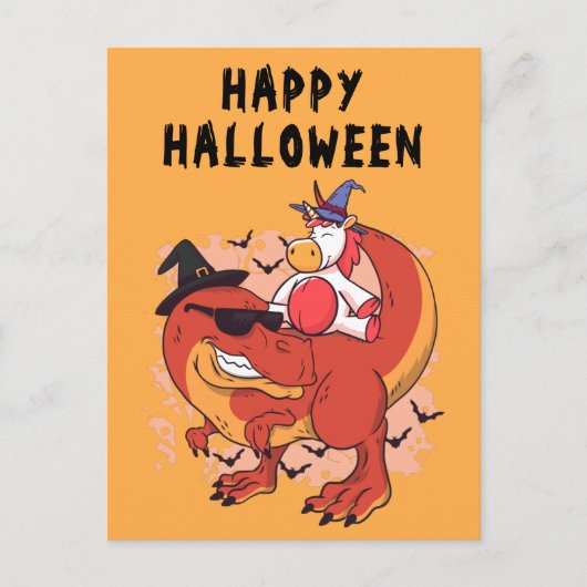 Funny Halloween Dinosaur Niedlich Unicorn Postkarte (Vorderseite)