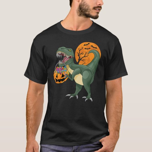 Funny Halloween Dinosaur Pumpkin Scary T Rex Boy K T-Shirt (Vorderseite)