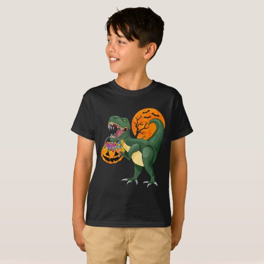 Funny Halloween Dinosaur Pumpkin Y T Rex Boys Kids T-Shirt (Vorne ganz)