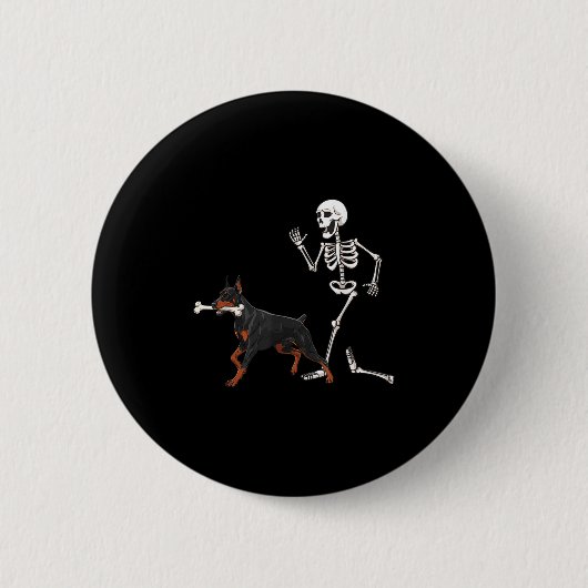 Funny Halloween Doberman Nscher and Skeleton Button (Vorderseite)