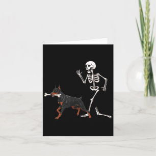 Funny Halloween Doberman Nscher and Skeleton Karte