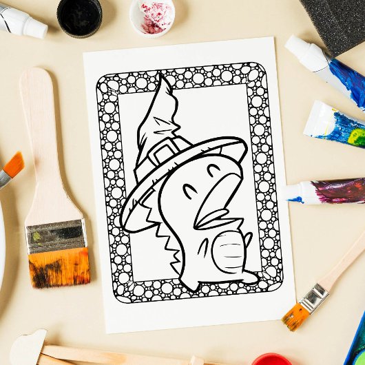 Funny Halloween Dragon Coloring Page Poster