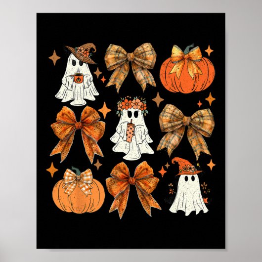 Funny Halloween Fall Coquette Bow Pumpkin Niedlich Poster (Vorne)