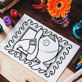 Funny Halloween Fish Coloring Page Poster