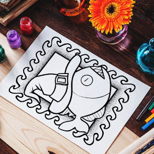 Funny Halloween Fish Coloring Page Poster