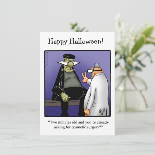 Funny Halloween Flat Greycard (Stehend Vorderseite)