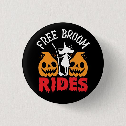 Funny Halloween Free Broom Rides Hexenkürbis Button (Vorderseite)