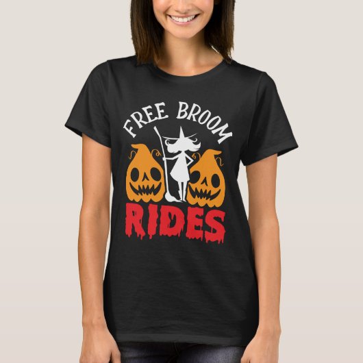 Funny Halloween Free Broom Rides Hexenkürbis T-Shirt (Vorderseite)