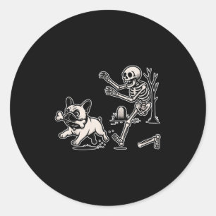 Funny Halloween French Bulldog Skeleton Soky Seaso Runder Aufkleber