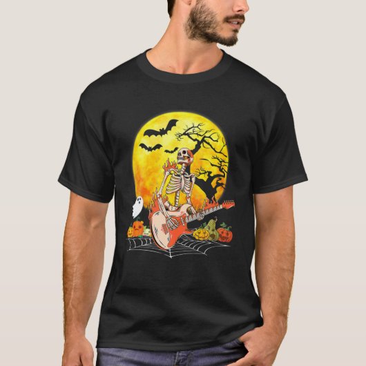 Funny Halloween Funny Skeleton Playing Guitar Pump T-Shirt (Vorderseite)