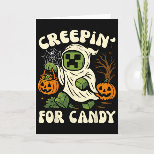 Funny Halloween Gamer Pixel Kids Boy Creepin' For Karte