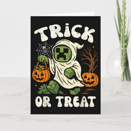 Funny Halloween Gamer Pixel Kids Trick oder Treat  Karte (Vorderseite)