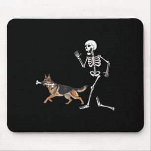 Funny Halloween German Shepherd and Skeleton Mousepad
