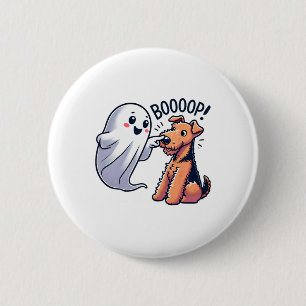 Funny Halloween Ghost Airedale Terrier Boop Lazy C Button