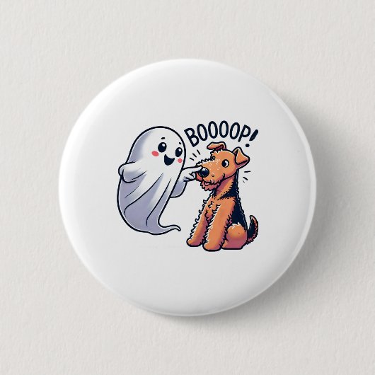 Funny Halloween Ghost Airedale Terrier Boop Lazy C Button (Vorderseite)