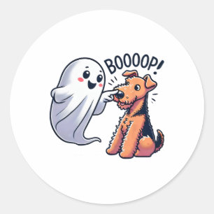 Funny Halloween Ghost Airedale Terrier Boop Lazy C Runder Aufkleber