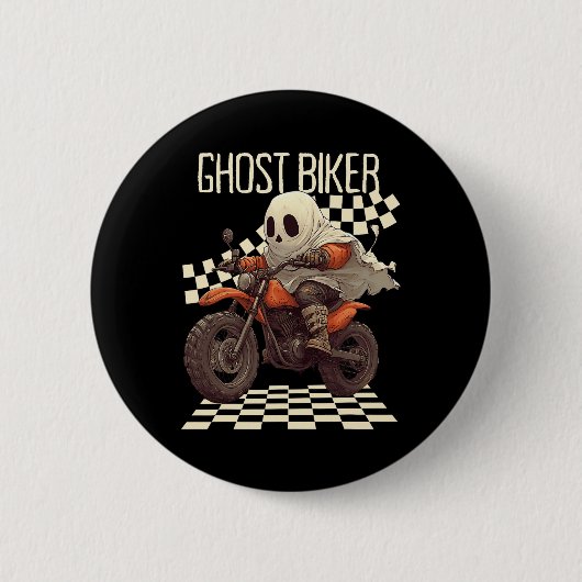 Funny Halloween Ghost Biker auf Motorrad Button (Vorderseite)