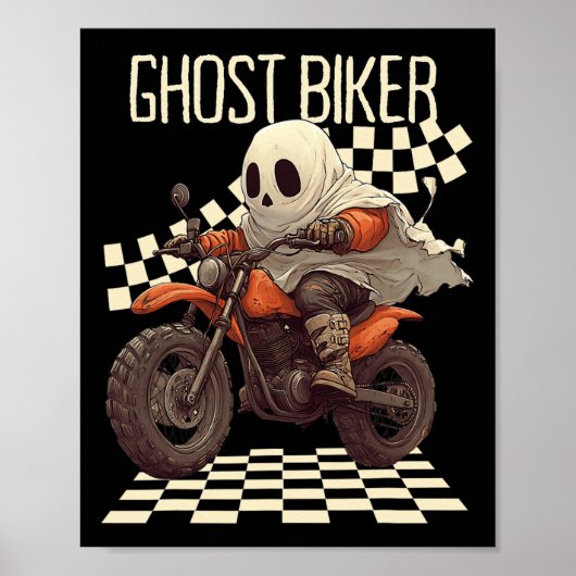 Funny Halloween Ghost Biker auf Motorrad Poster (Vorne)