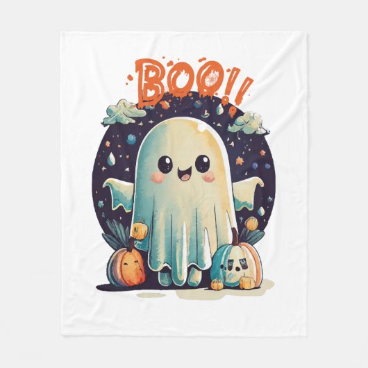 Funny Halloween Ghost Boo in Galaxy Fleecedecke (Vorderseite)