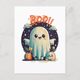Funny Halloween Ghost Boo in Galaxy Postkarte