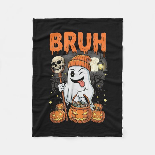 Funny Halloween Ghost Bruh Candy Ghost Costume Men Fleecedecke (Vorderseite)