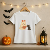 Funny Halloween Ghost Cat Reading T-Shirt