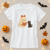 Funny Halloween Ghost Cat Reading T-Shirt