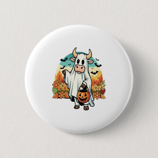 Funny Halloween Ghost Cow Button (Vorderseite)