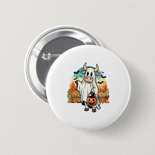 Funny Halloween Ghost Cow Button (Vorne & Hinten)