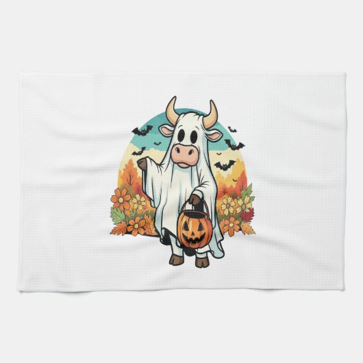 Funny Halloween Ghost Cow Geschirrtuch (Horizontal)