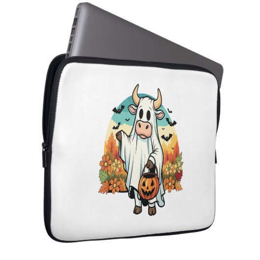 Funny Halloween Ghost Cow Laptopschutzhülle (Vorne Rechts)