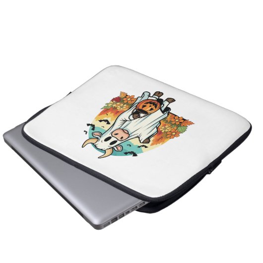 Funny Halloween Ghost Cow Laptopschutzhülle (Vorne Knopf)