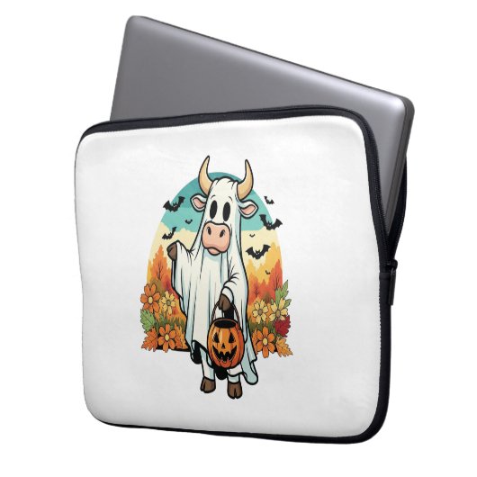 Funny Halloween Ghost Cow Laptopschutzhülle (Vorderseite Links)